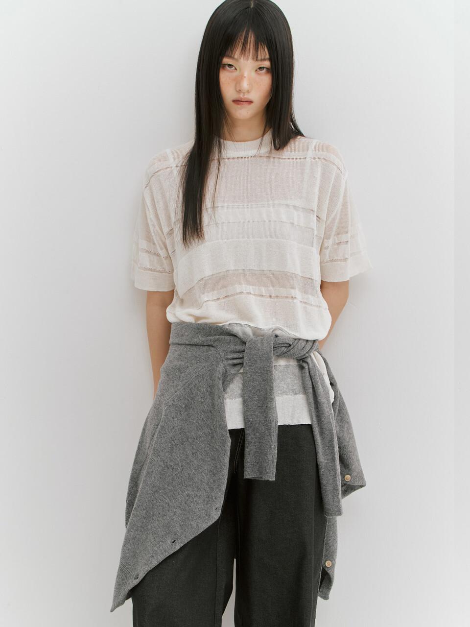 Minderly Linen Stripe Knit Top - White White/Os