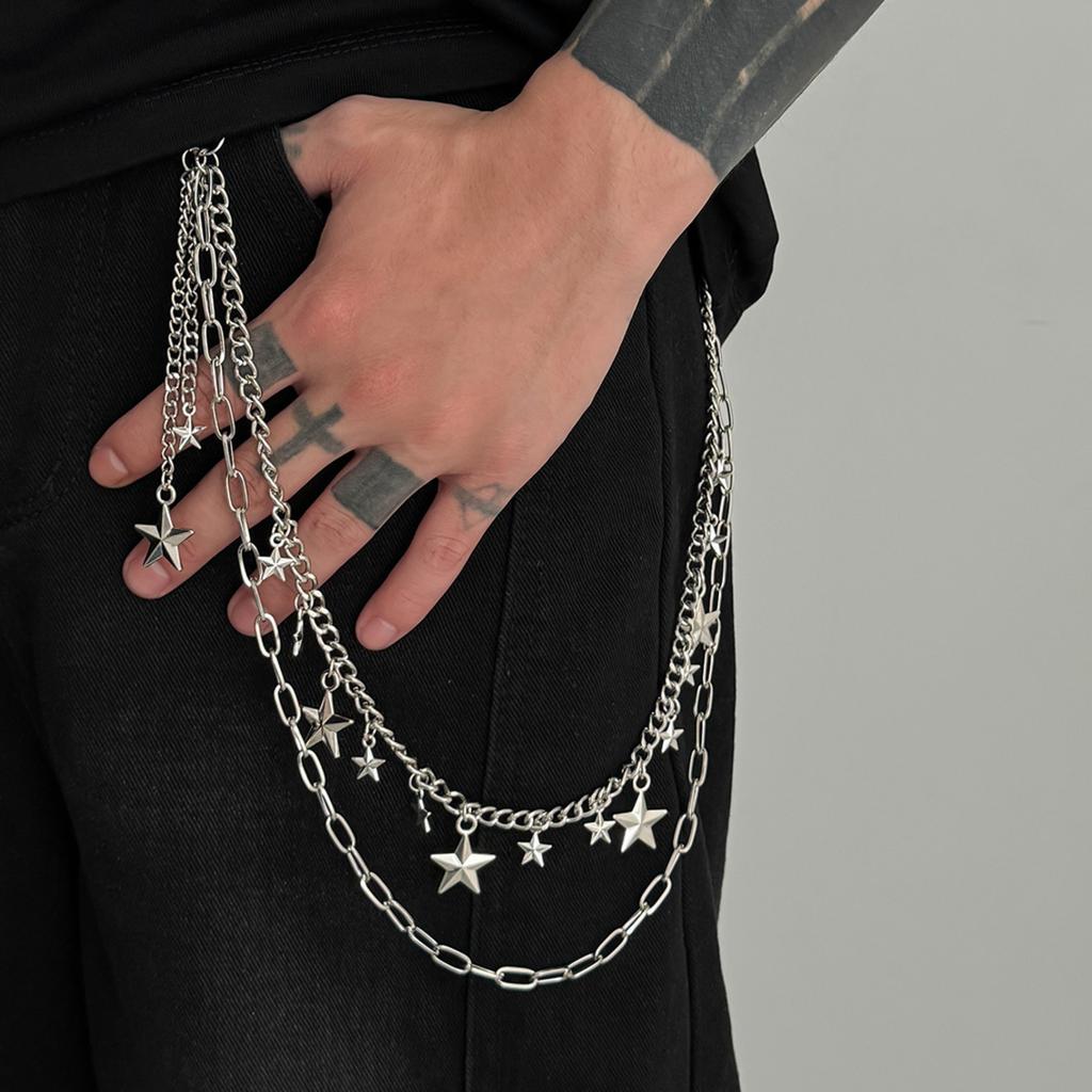 Ingemark Trendy Hip Hop Double Layer Jeans Pants Chain Men Women Creative Star Pendant Bag Waist Chain Steampunk Jewelry Gift