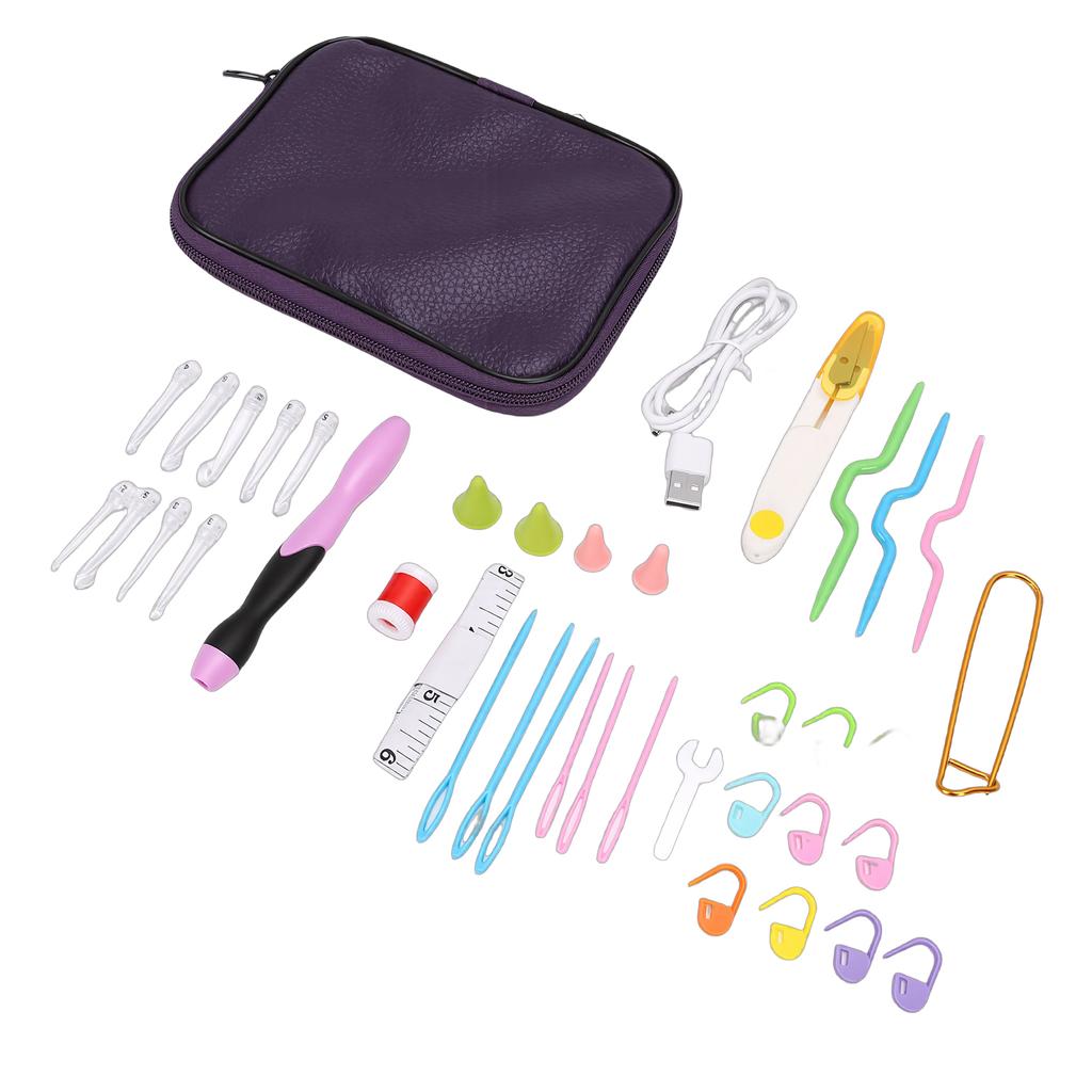9 In 1 Light Up Crochet Hooks Set Rechargeable LED Lighted Crochet Hooks Adjustable Brightness with Purple PU Leather