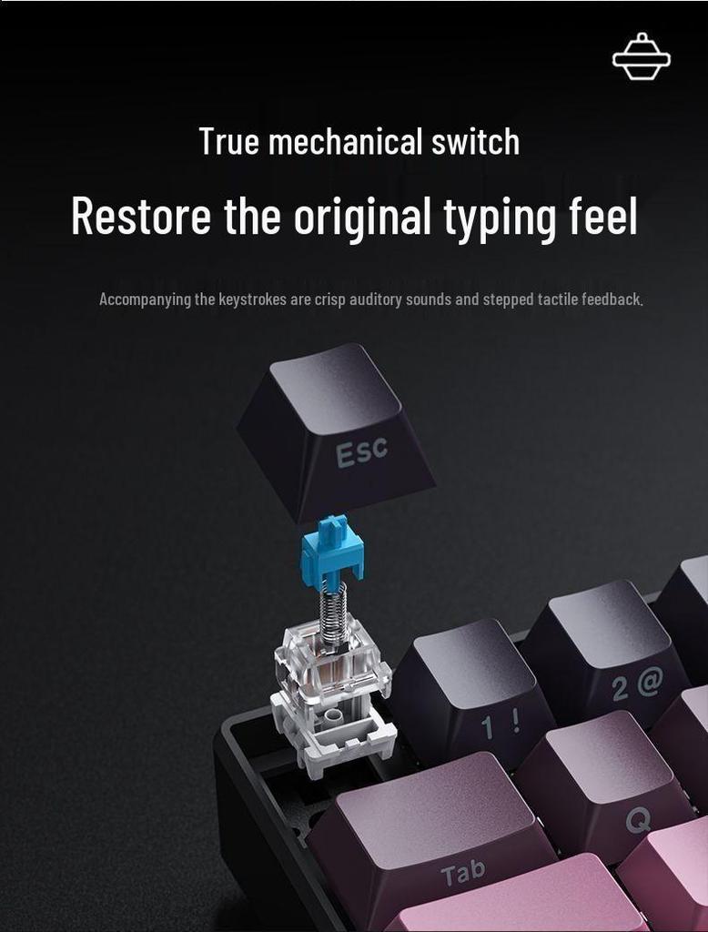 61-Key Backlit Bluetooth Wireless Mechanical Keyboard with Blue/Red Switches