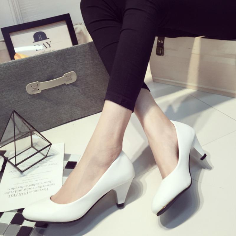 5cm middle heel, four-season light-mouth single shoes, women's office middle heel, solid color work sweet shoes
