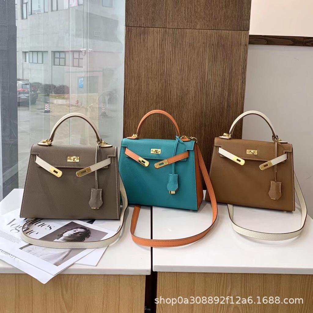 Palmprint genuine leather second-generation single-shoulder women's bag crossbody ins handbag with contrasting color design