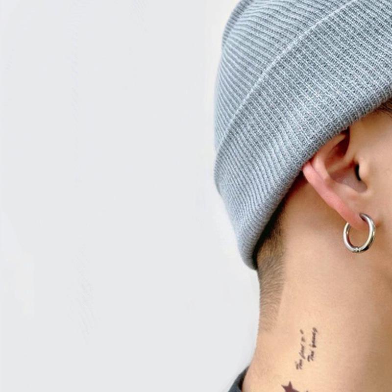 Boucles d'oreilles et manchettes d'oreille circulaires minimalistes unisexes coréennes hip-hop en acier titane