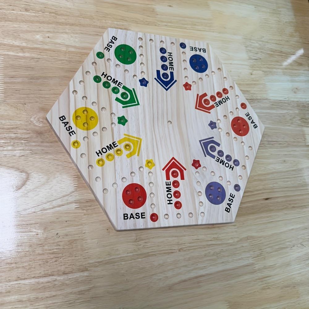 A High Quality Wooden Double Sided Board Game, Flying Chess Track Chessboard Party Game, for 4-6 Players, with 6 Colors 24 Marbles + 6 Dice