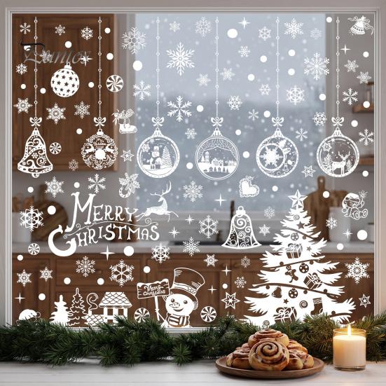 Waterproof Window Stickers 10Pcs Christmas Clings, White Winter Snowflake Decals, Static Non Adhesive Glass Art for Home Storefront, Reusable Holiday