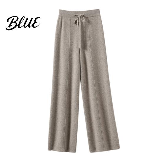 Casual Trousers Women Long Pants Elastic High Waist Wide-Leg Knitted Comfortable Knit with Pockets Solid Color Autumn Winter Warm Lightweight