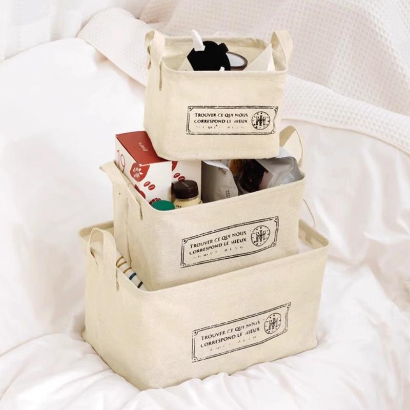 Simple Linen Storage Basket Cotton Linen Laundry Basket Foldable Desktop Sundries Organizer Closet Clothes Underwear Storage Box