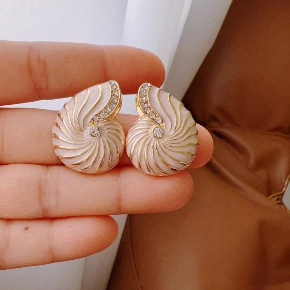 Zircon Nautilus-shaped Earrings Dainty Metal Stud Earrings Vintage Bohemian Earrings Seaside
