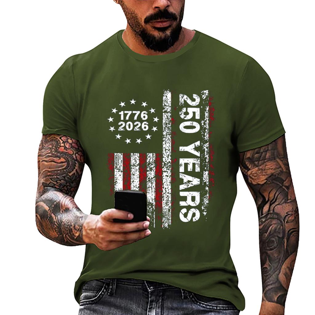Men's Loose And Casual Flag-print T-shirt, Short Sleeve Shirt
