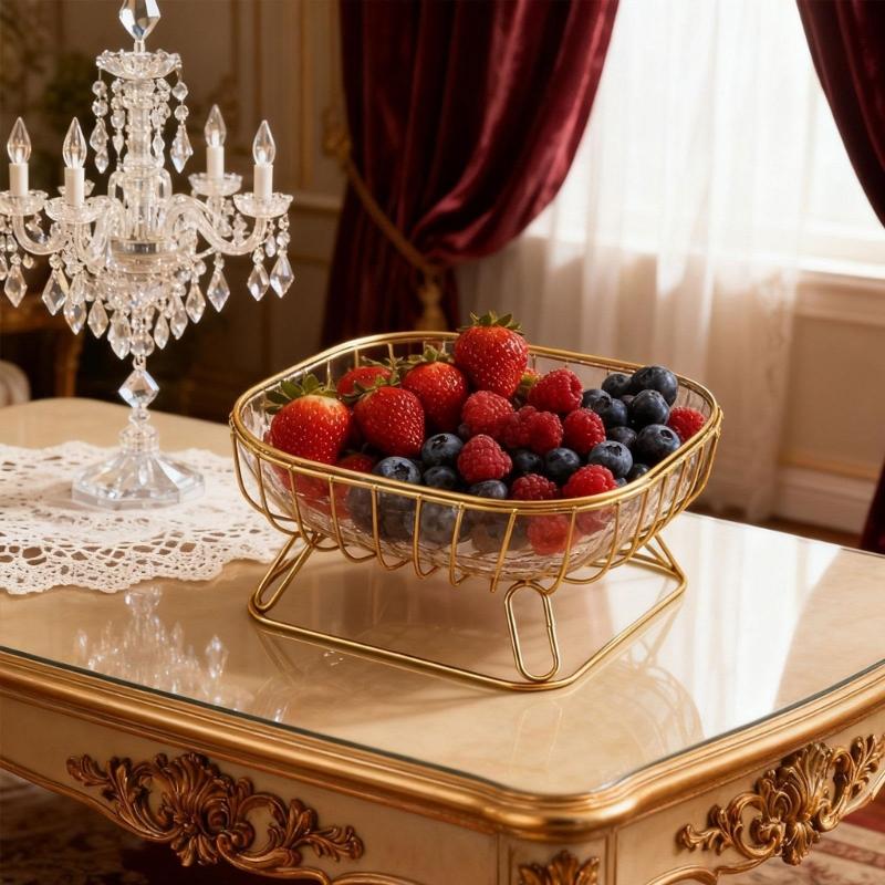 Spacious 24cm Wide Snacks and Fruit Serving Bowl for Coffee Table Solid Iron and PET Materials Fruit Display Plate