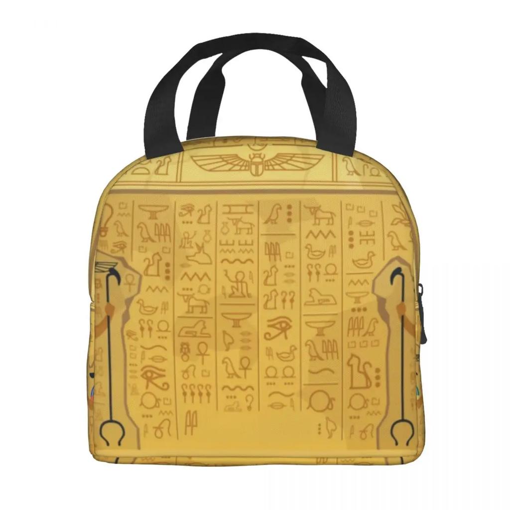 Thermoisolierte Lunchtasche mit ägyptischen Hieroglyphen, für Damen, Ägypten, wiederverwendbar, Lunchbehälter, Aufbewahrungsbox für Lebensmittel im Freien, Camping, Reisen