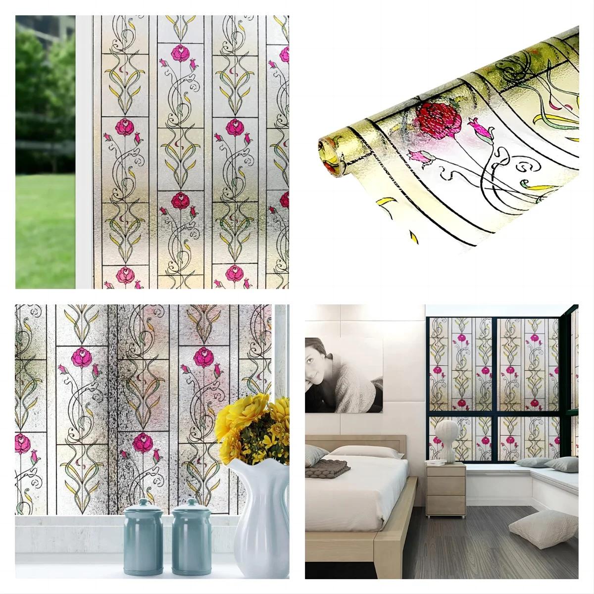 

Пленка для защиты окон, витражные наклейки, декоративная тонировочная пленка для окон для дома, неклейкие наклейки на окна, защищающие от ультрафиолета 55x100cm