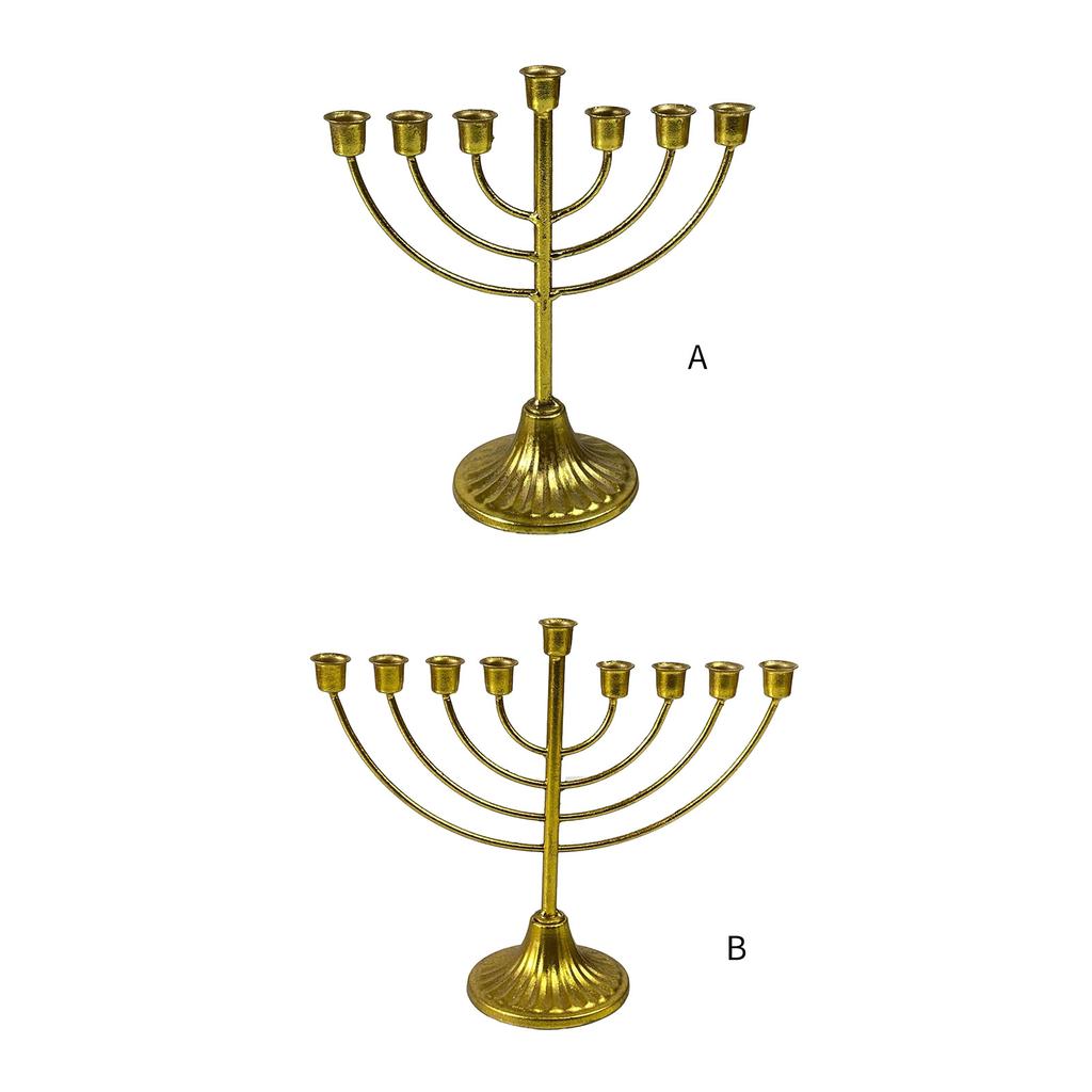 Hanukkah Menorah 7/9 Branch Candle Holder for 0.51in Dia Candle Detachable Candelabras Vintage Iron Candles Stand Decor