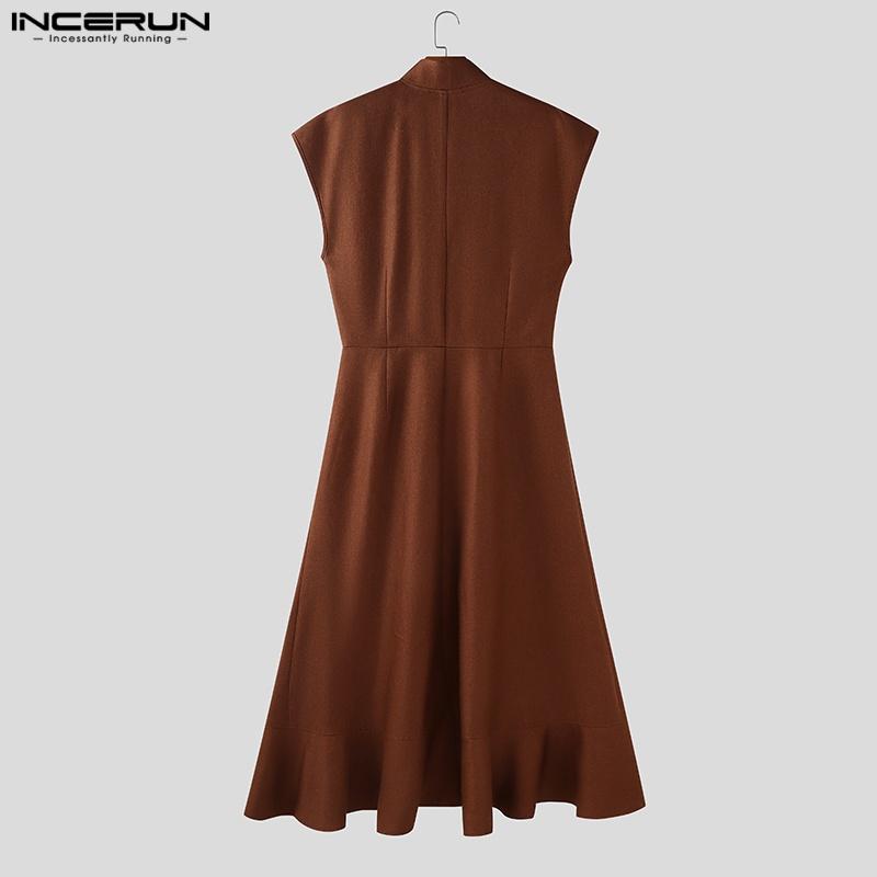 INCERUN Men Stand Neck Sleeveless Splits Irregular Casual Pleated Long Waistcoats