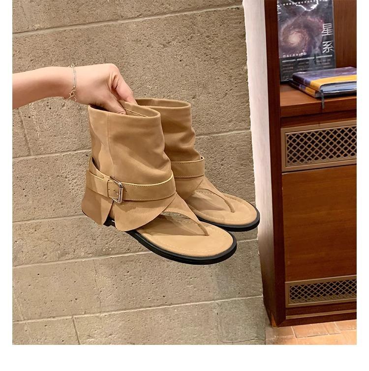 Grape mother same new fashionable Spice girl round head toe buckle belt outer wear medium tube cool boots spring and summer women sandals women