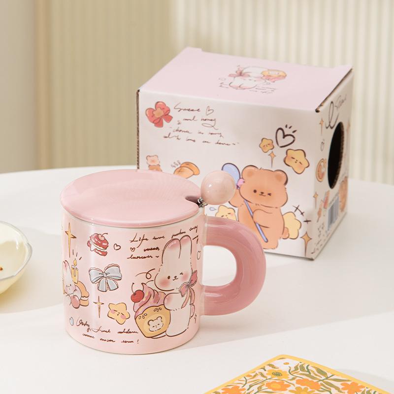 Butter Bear Ceramic Mug with Lid Office Couple Cup Birthday Gift Girl Cute Water Cup Household