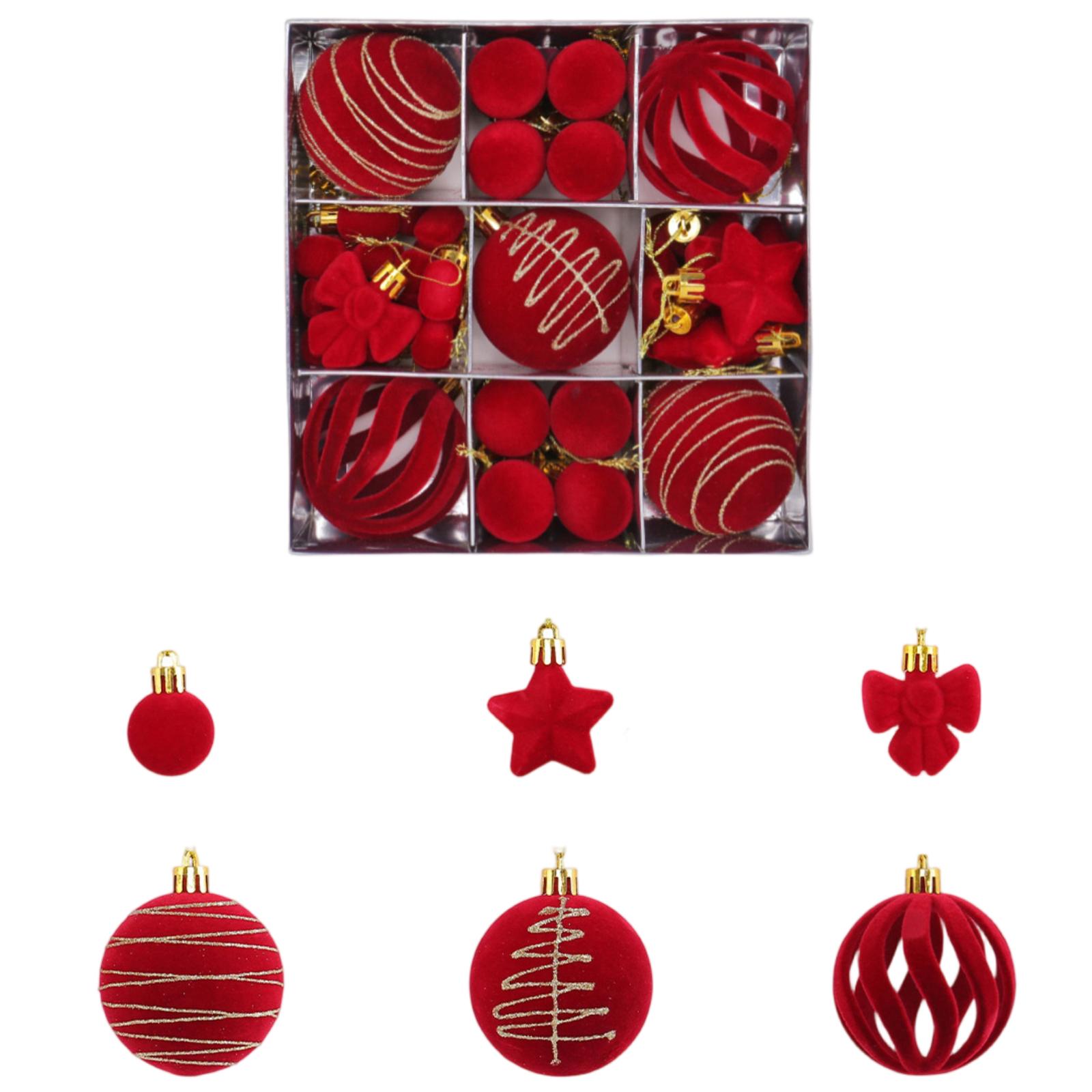 

35 шт. Пластиковые флокированные декоративные украшения, Разноцветные рождественские подвесные шары, Украшения для рождественской елки, Набор в коробке, Шары для украшения окон One Size красный