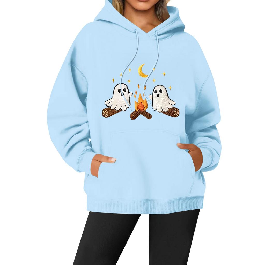 Women's Casual Fashion Solid Color Rugby Print Long Sleeve Hooded Sweatshirt Top