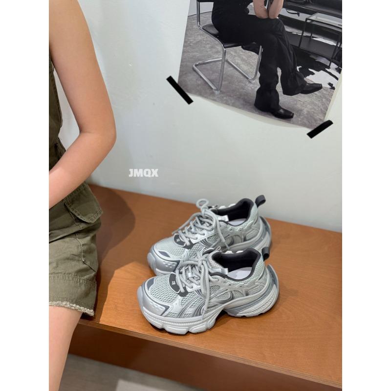

Rice new autumn muffin thick-soled heightening dad shoes breathable mesh sports casual shoes fashionable versatile women s shoes 35 серебряный