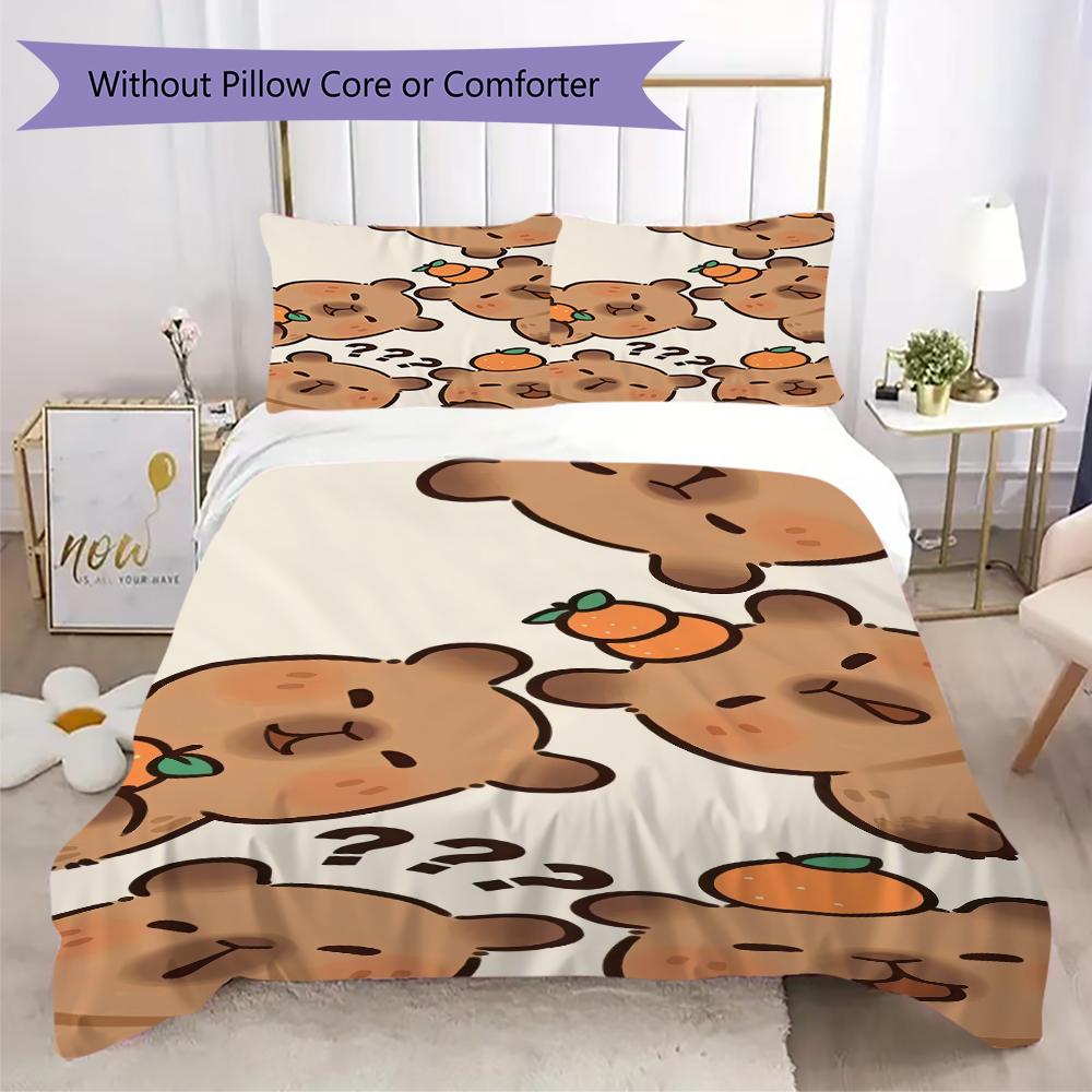 1 Stück Capybara süßes Muster Bettwäsche Steppdecke Set Bettbezug Kissenbezug Heimdekoration Geburtstagsgeschenk (1 Bettbezug + 2 Kissenbezüge, ohne Füllung)