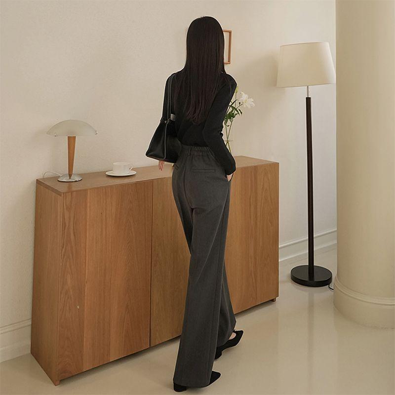 

Узкие брюки с широкими штанинами Женские Весенне-осенний стиль С заниженной талией Tongqin Профессиональные серые брюки от костюма Свободные повседневные прямые брюки Grey M