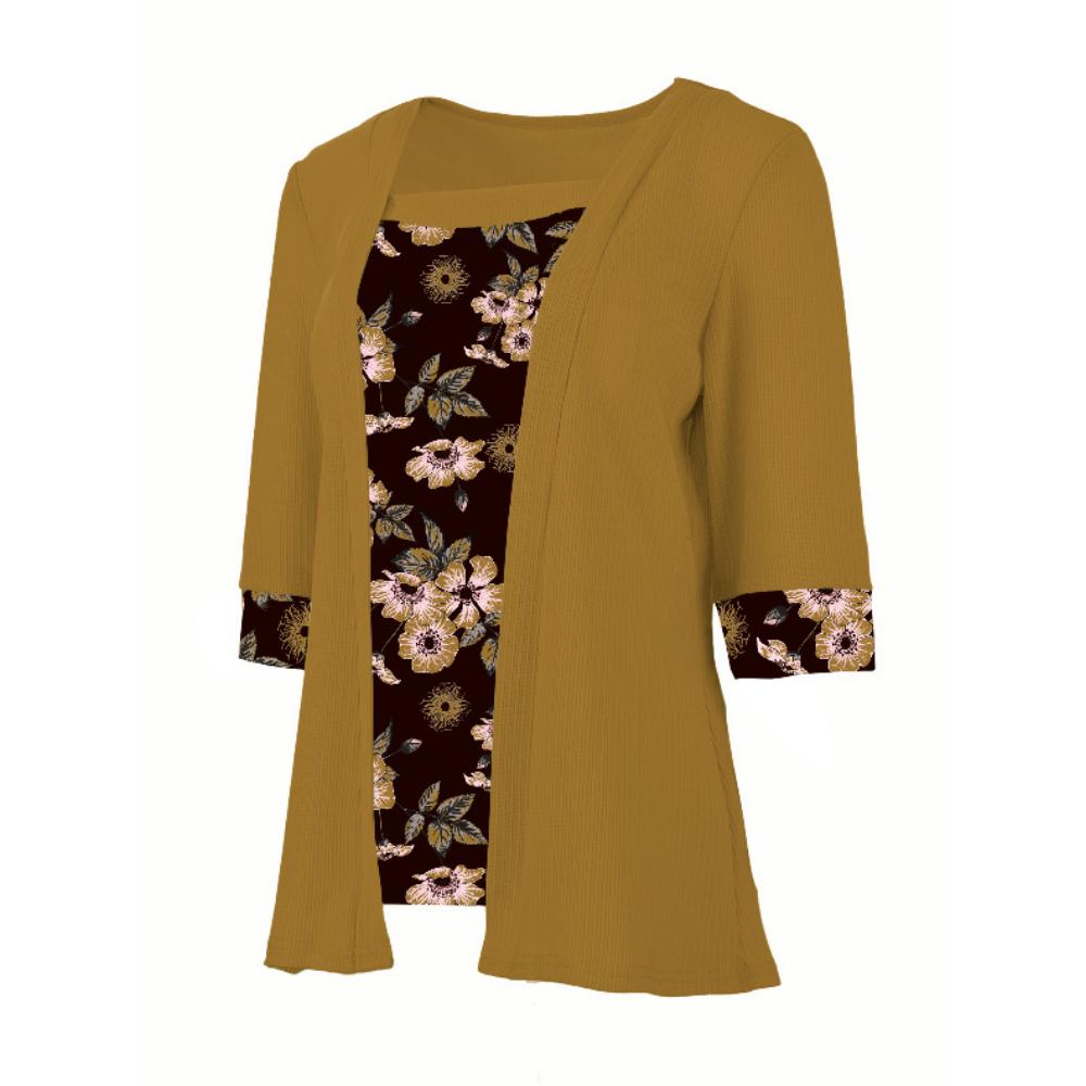 

Летняя Новинка Женская Футболка с Коротким Рукавом и Принтом, Имитация Двойки XL темно-желтого