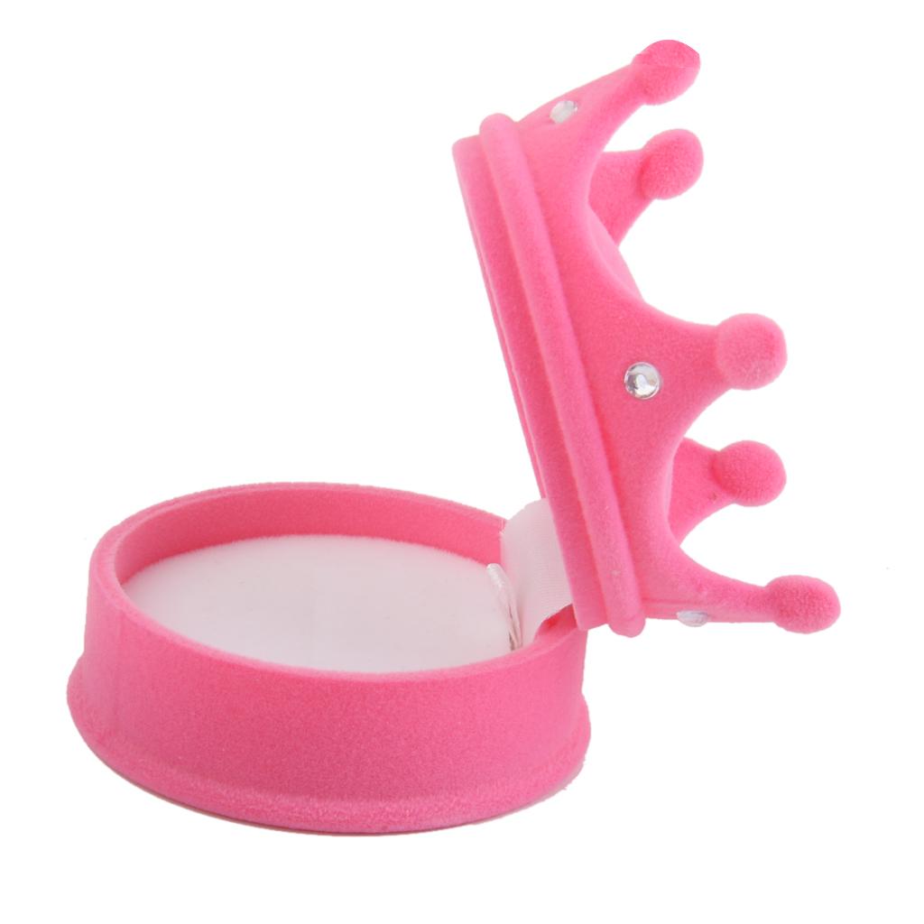 Velvet Cute Crown Shaped Ring Earrings Jewelry Display Box Organiser Storage Case Wedding Engagement
