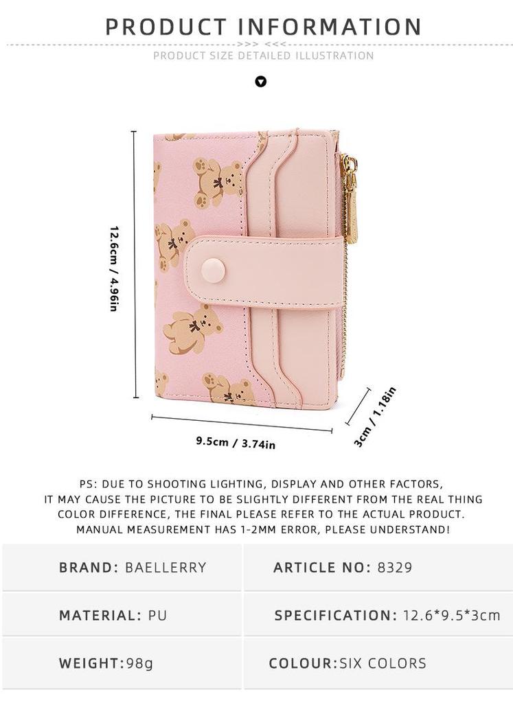 Women's Cross-Border Multi-Card Wallet - Short Buckle Print Coin Purse and Card Holder.