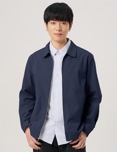 TACVASEN Men's Jacket, Spring/Summer, Motorcycle Windbreaker, Coach Jacket, Lightweight Blouson, Autumn Outerwear, Golf Wear, Commuting, Solid Navy, S