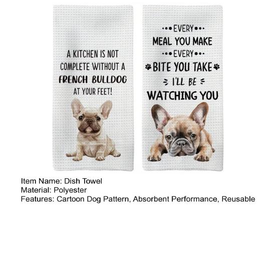 2Pcs Dish Towel Cartoon Dog Bear Pattern Super Water Absorbent Reusable Kitchen Towels Machine Washable Household Cleaning Rags