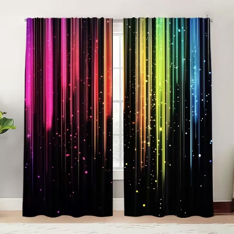 2Pcs Colorful Stripes Print Curtains,suitable for Bedroom,living Room Kitchen Decoration,home Decoration,window Decor