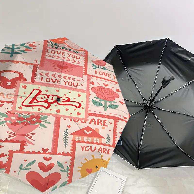 1pc Love Sunshine Automatic Open/Close Umbrella Compact Folding Umbrella with 8-Rib Shaft for Women/Men, Portable Travel Umbrella,1159S