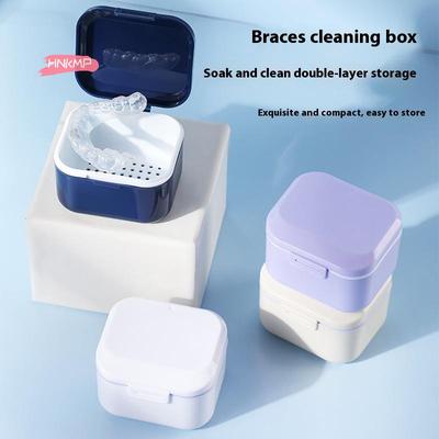 Portable Retainer Case Double Layer Braces Box Mouth Guard Teeth Aligner Denture Storage Case for Oral Cleaning False Teeth