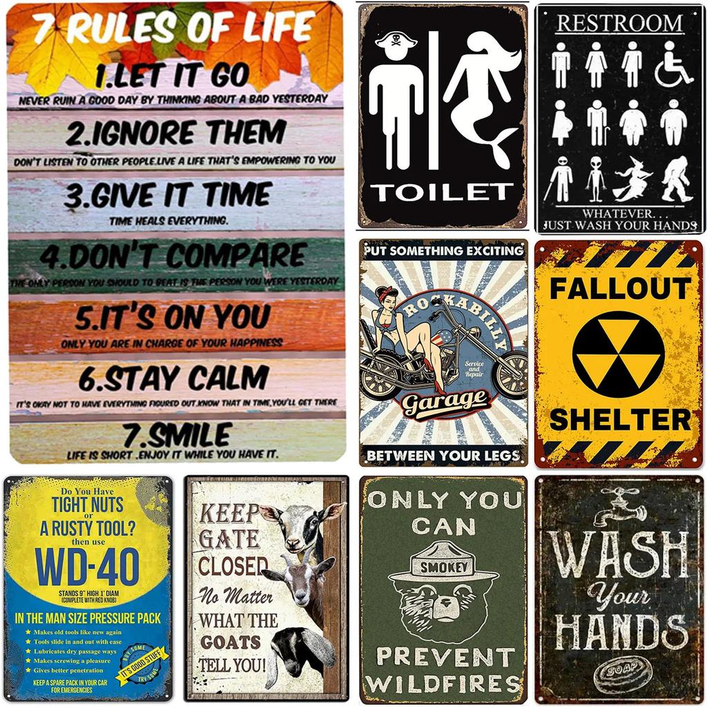 Metal Tin Signs Plaque Restroom Toilet Wall Decoration Vintage Iron Painting Art Posters for Man Cave Home Cafe Garden Club Bar