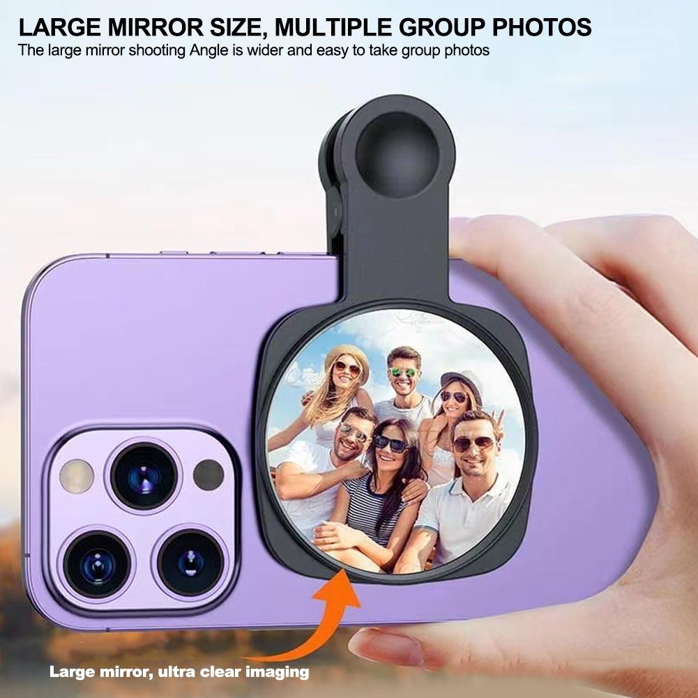 Universal Phone Rear Camera Selfie Mirror for Smartphones HD Reflection Clip-on Attachment Photography Accessory with Storage Case
