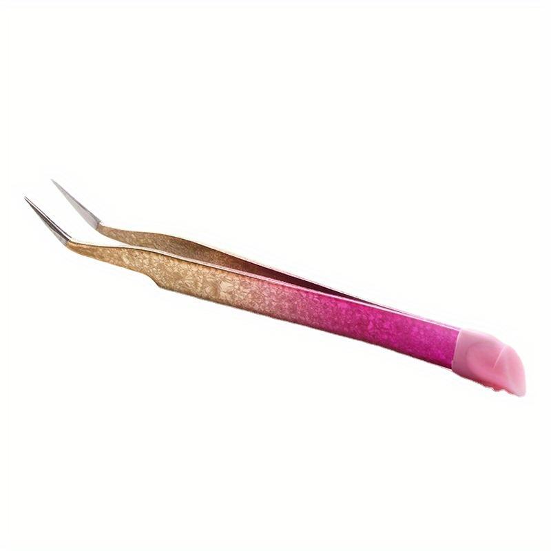 1 Piece Stainless Steel Double ended Manicure Tweezers with Press Tip for Rhinestones, Eyelash Extensions and Makeup Tools, Nail Tweezers Curved
