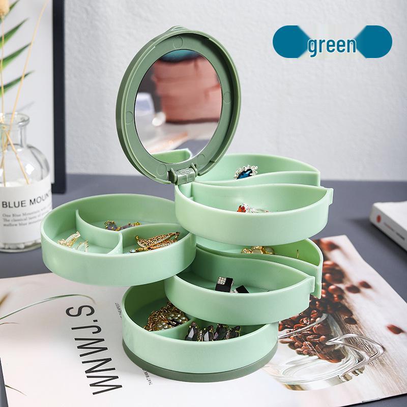 

Вращающаяся коробка для хранения серег-пусетов: Многоярусный органайзер для серег и украшений зелёный