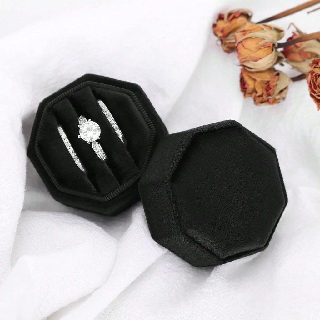 1 Pc Velvet Ring Box, 3 Slots Triple Slot Ring Box Wedding Day Ring Box For Wedding Ceremony Wedding Ring Holder Ring Box For Wedding Proposal