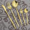 5Pcs Black Gold Dinnerware Set Knife Fork Spoon Flatware Set Stainless Steel Tableware Set Kitchen Cutlery Fruit Fork Silverware