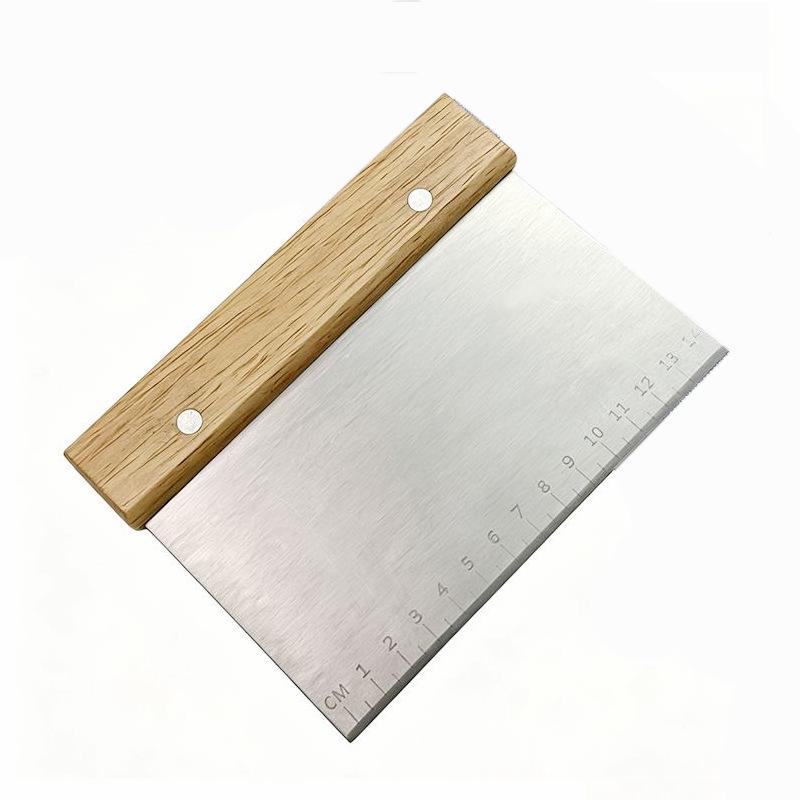 Wood-Handled Dough Scraper Board with Scale - Stainless Steel Flour and Dough Cutter