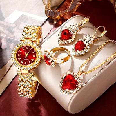 European and American Women's Watches, Rhinestone Jewelry, Wind Steel Belt Diamond-encrusted Quartz Watch, Exquisite Set of Rotating Watches