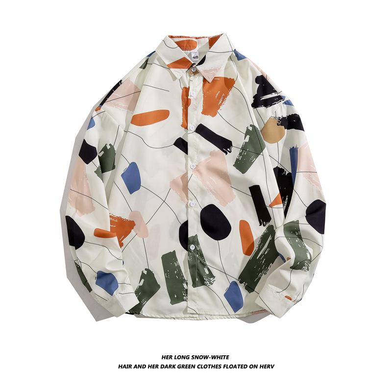 Men's Long-Sleeve Loose-Fit Shirt - Autumn/Summer Korean Style with Trendy Hong Kong Ins Print