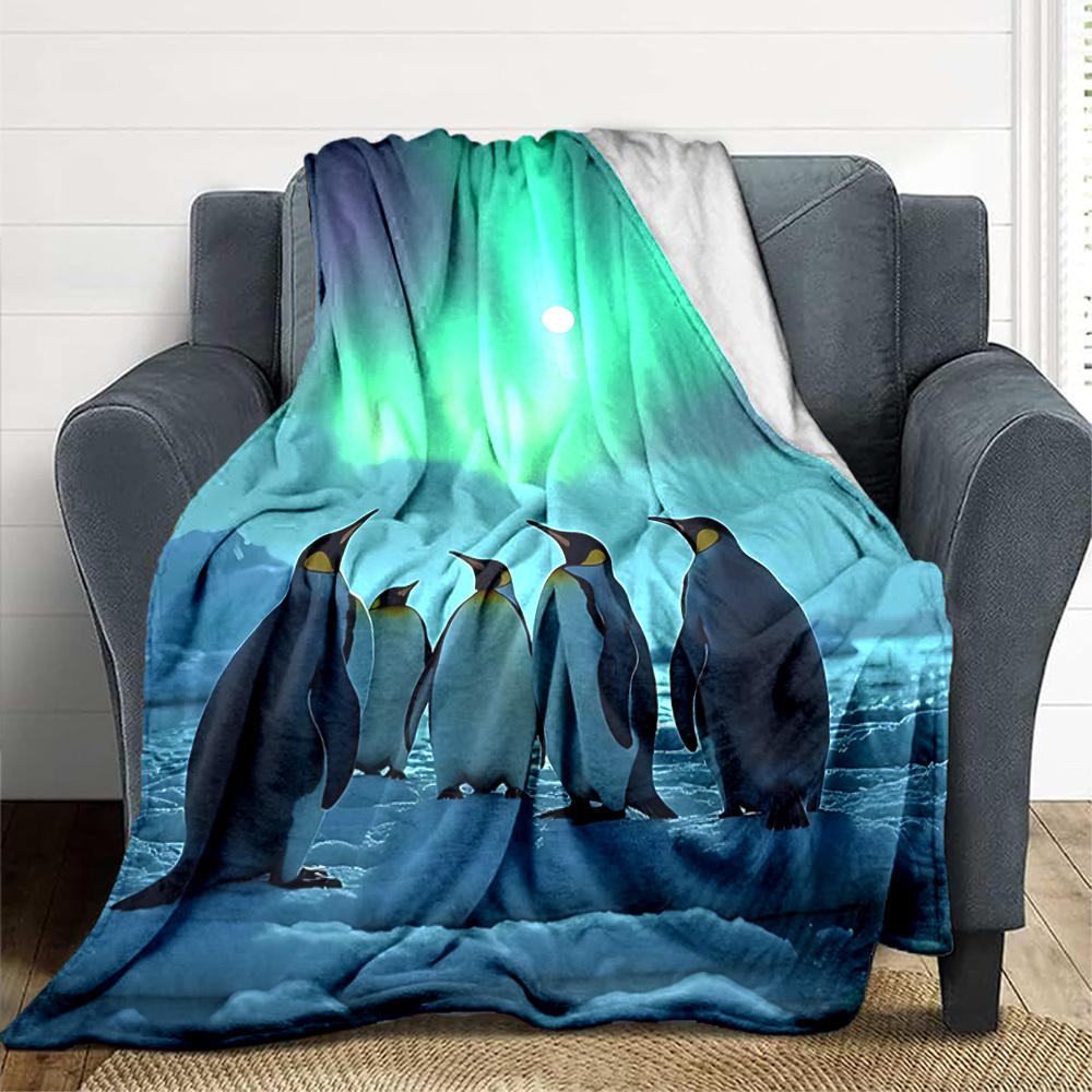 1pc Penguin Aurora Blanket, Lightweight Flannel Throw Blanket for Sofa, Bed, Travel, Camping, Living Room, Office, Couch, Chair, and Bed