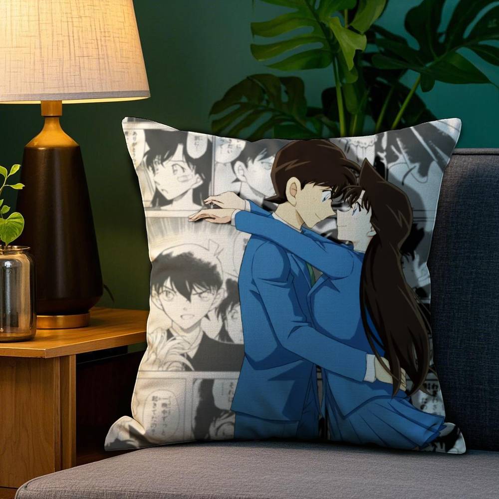 2D-Detective C-Conan Pillow Case Anti-dustmite Pillowcase Invisible Zipper Silky Short Plush Sofa Cushion Cover