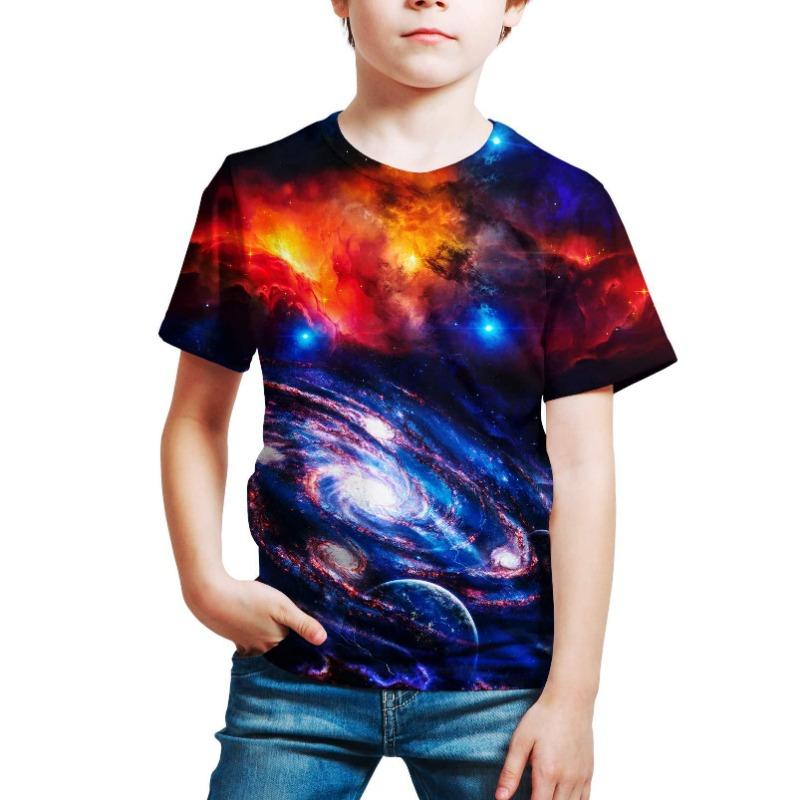 

Летний комплект футболок с короткими рукавами и принтом «Звездное небо» для мальчиков и девочек, облегающая футболка с низом 160