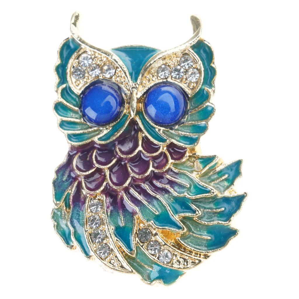 Elegant Enamel Owl Brooch Handcrafted With Intricate Colorful Artisan Design Pin For Formal Attire And Casual Outfits
