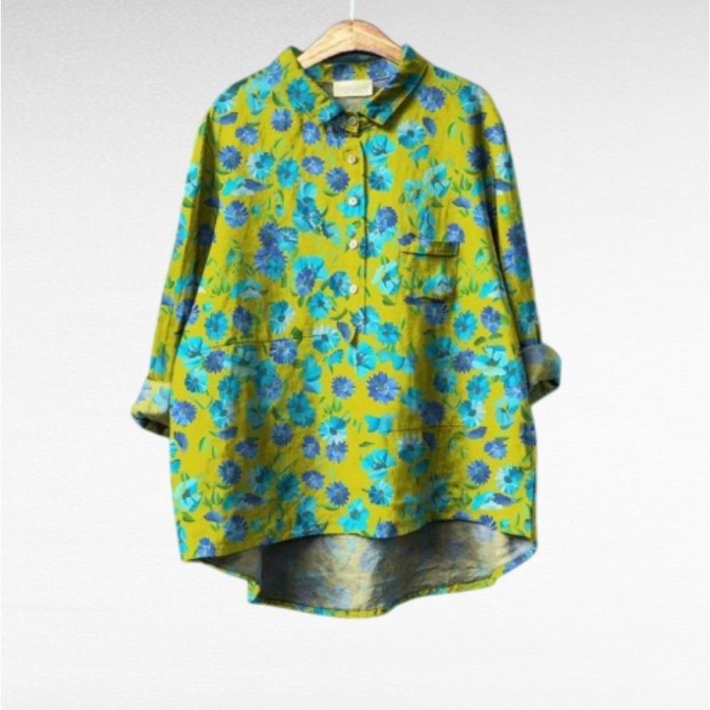 

Свободная винтажная рубашка с цветочным узором, 3D-печать, модная, с длинным рукавом, карманами, весенняя, повседневная, с открытым воротником S