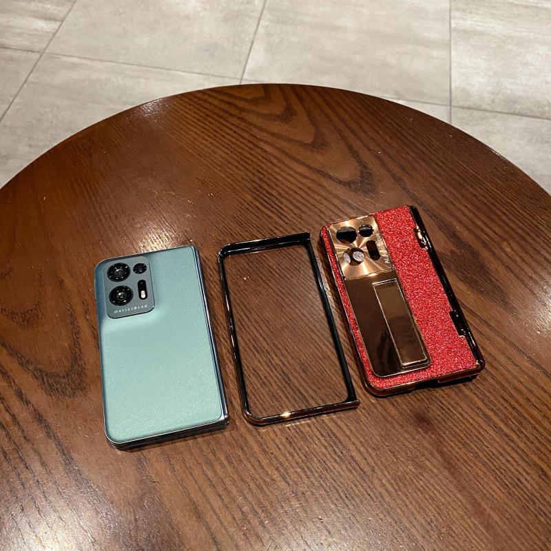 Étui à charnière en cuir pailleté pour Vivo X Fold2 & OPPO Find N2 avec protecteur d'écran