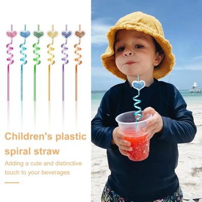 6 pezzi cannucce di paillettes a forma di animale dei cartoni animati, decorazioni a forma di frutta, cannucce di plastica a spirale per bambini, decorazioni per feste