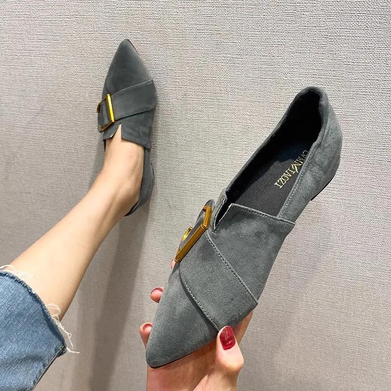 Women's Pointed-Toe Flat Suede Shoes - Soft Leather Pea Shoes for Spring and Autumn